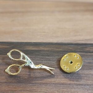 Miniature Gold Crane Scissor Lapel Pin Tie Tack Vintage Unisex